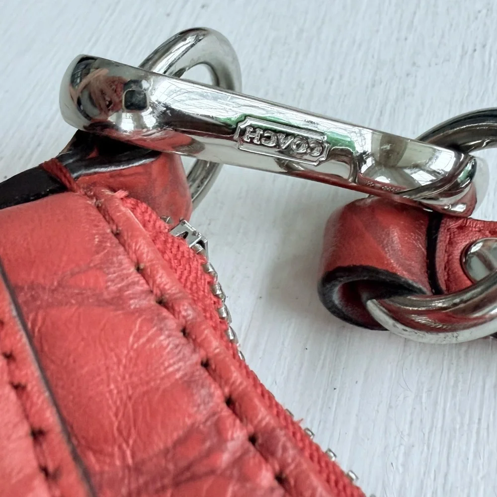 COACH Madison Crocodile Embossed Lindsey Satchel Coral Leather